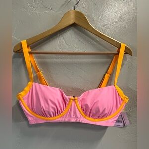 Wild Fable Women’s Pink Bikini Swim Top Size 16 NWT Orange Trim Underwire